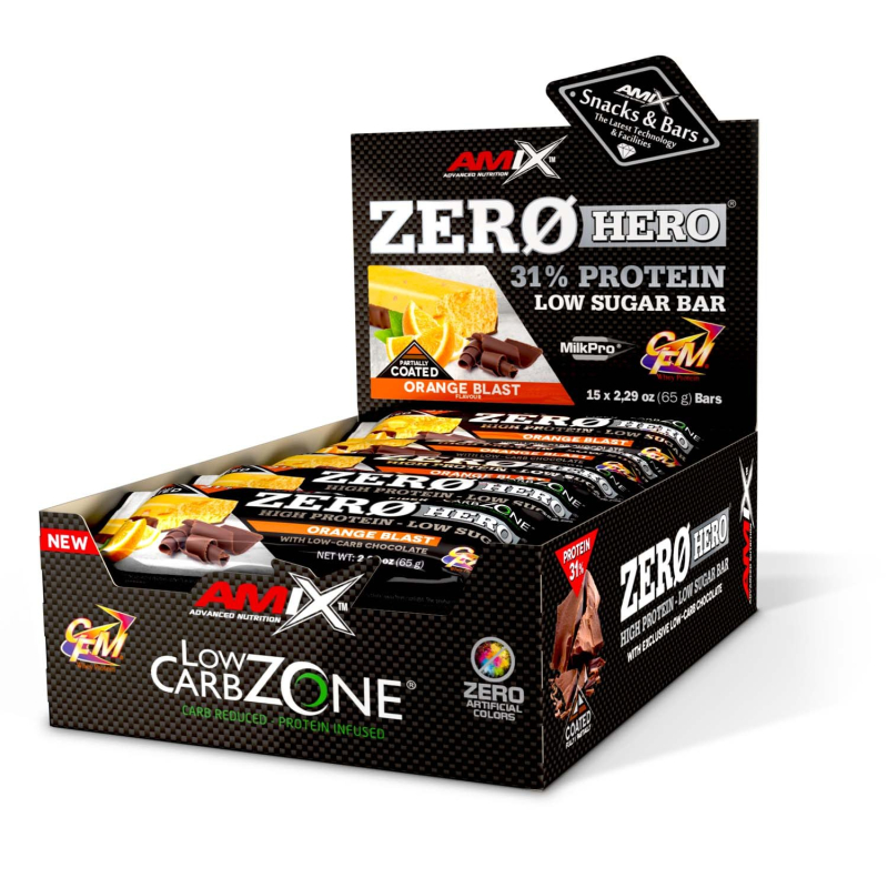 Zero Hero Protein Bar 15x65g Naranja